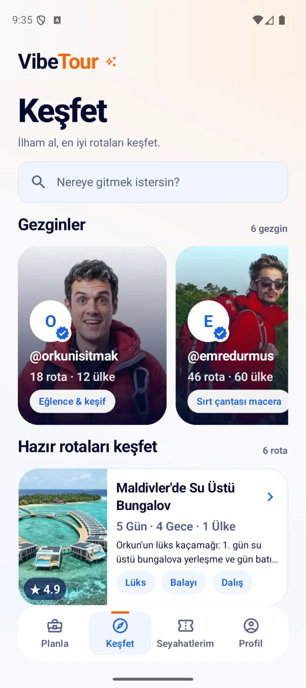 Keşfet: gezginler ve hazır rotalar.